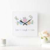 Live Laugh | Waterverf van vlinderbloemigen Vierkante Klok (Huis)