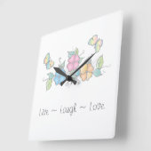 Live Laugh | Waterverf van vlinderbloemigen Vierkante Klok (Hoek)