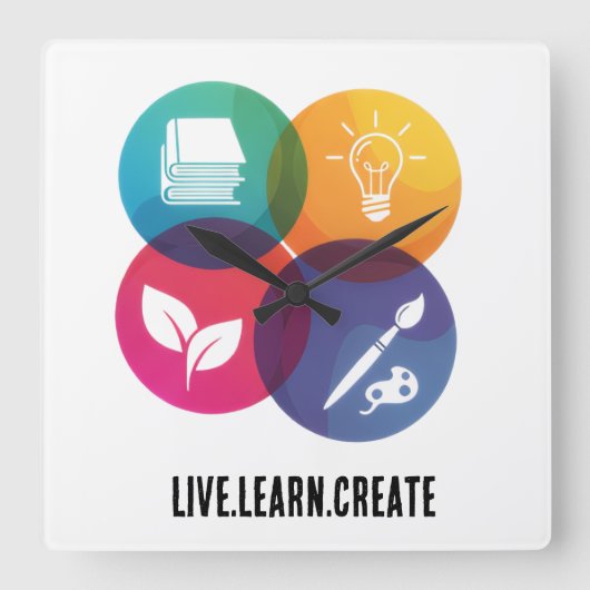 Live.Learn.Creëer Vierkante Klok (Voorkant)