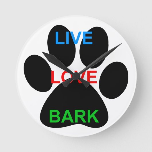 LIVE LIEFDE BARK Hond Paw Print Ronde Klok (Voorkant)