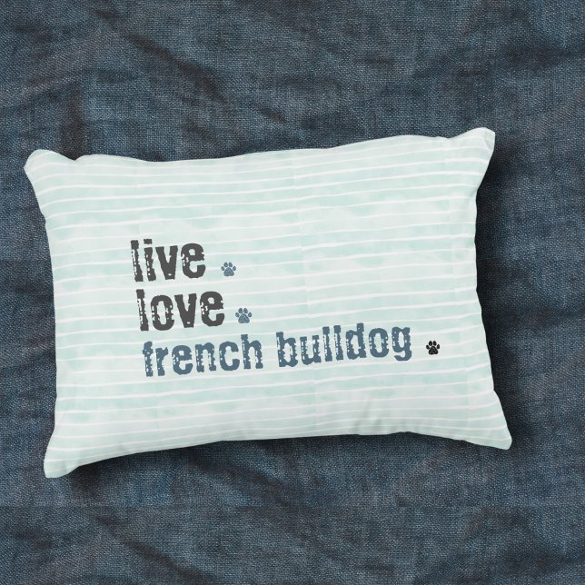 Live Liefde Franse Bulldog Frenchie Accent Kussen (French Bulldog lovers, this throw pillow is perfect to show off your favorite pup!)