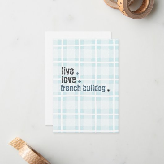 Live Liefde Franse Bulldog Frenchie Notitiekaartje (Voorkant / Achterkant in situ)