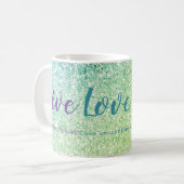 Live Liefde Lach Blauw Groen Glitter Script Mok (Voorkant links)