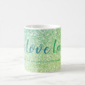 Live Liefde Lach Blauw Groen Glitter Script Mok (Center)