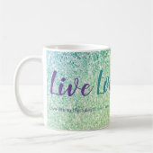 Live Liefde Lach Blauw Groen Glitter Script Mok (Links)