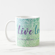 Live Liefde Lach Blauw Groen Glitter Script Mok