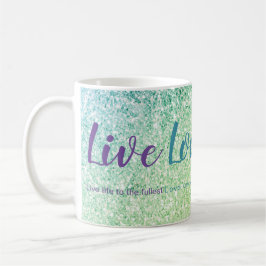 Live Liefde Lach Blauw Groen Glitter Script Mok