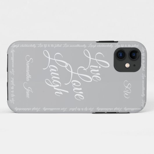 Live Liefde Lach Elegant Grijs Wit Script Case-Mate iPhone Case (Achterkant (horizontaal))