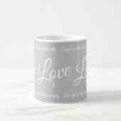 Live Liefde Lach Elegant Wit Script Grijs Koffiemok (Center)