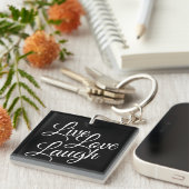 Live Liefde Lach Elegant Wit Script op Zwart Sleutelhanger (Voorkant Rechts)