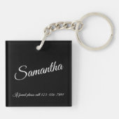 Live Liefde Lach Elegant Wit Script op Zwart Sleutelhanger (Achterkant)