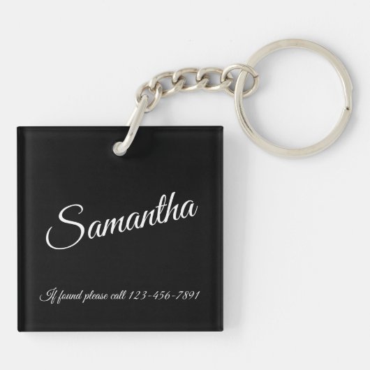 Live Liefde Lach Elegant Wit Script op Zwart Sleutelhanger (Achterkant)