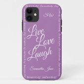 Live Liefde Lach Elegant Wit Script Soft Paarse Case-Mate iPhone Case (Achterkant)