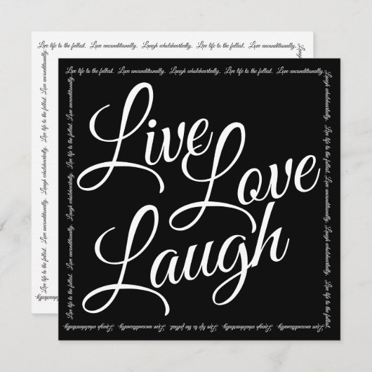 Live Liefde Lach Elegant Wit Script Zwart Kaart (Voorkant / Achterkant)