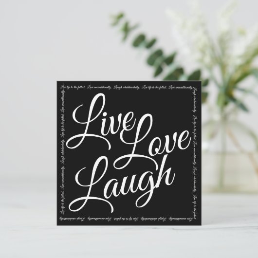 Live Liefde Lach Elegant Wit Script Zwart Kaart (Staand voorkant)