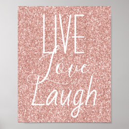 Live Liefde Lach Meisje Roze Glitter Poster