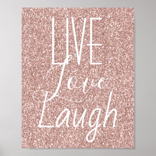 Live Liefde Lach Meisje Roze Glitter Poster (Voorkant)
