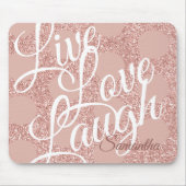 Live Liefde Lach Naam Script Pink Glitter Roos Dot Muismat (Voorkant)