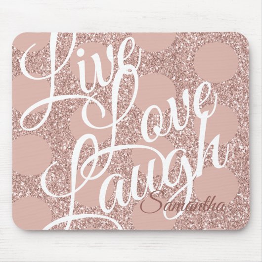 Live Liefde Lach Naam Script Pink Glitter Roos Dot Muismat (Voorkant)