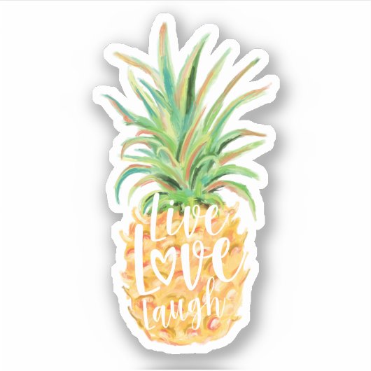 Live Liefde Lach Waterverf Ananas Fruit Sticker (Voorkant)