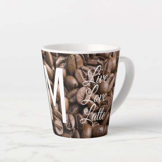 Live Liefde Latte Koffiebonen Modern Monogram Latte Mok (Rechterhoek)