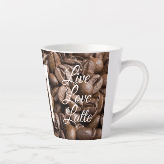 Live Liefde Latte Koffiebonen Modern Monogram Latte Mok (Rechts)