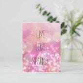 Live Liefde Sparkle Roze Glitter Inspirerend Quote Briefkaart (Staand voorkant)