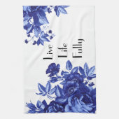 Live Life Fully Blue Floral Kitchen Towel Theedoek (Verticaal)