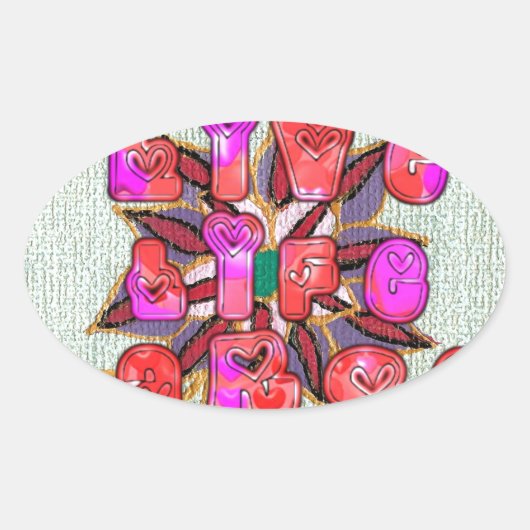 "Live Life Large" Kunstdruk Ovale Sticker (Voorkant)