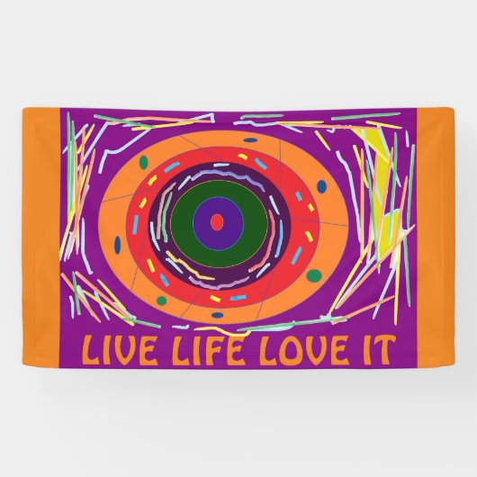 LIVE LIFE LOVE IT IN PAARSE ORANJE KUNST SPANDOEK (Horizontaal)