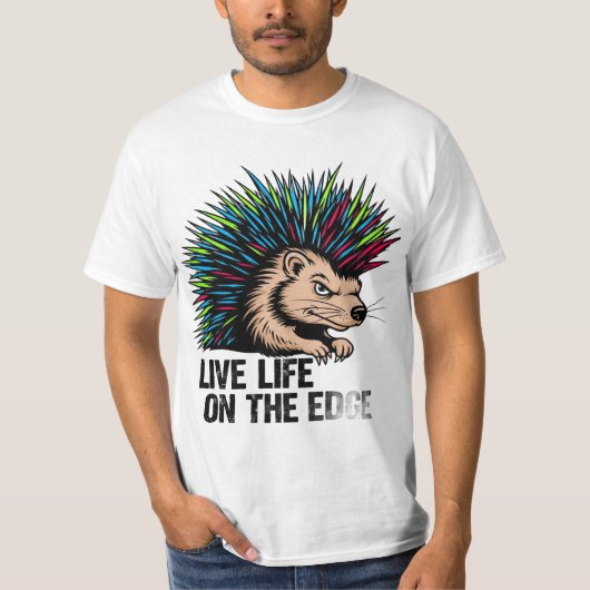 Live Life on the Edge: Punk Rock Porcupine Graphic T-shirt (Voorkant)