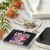 Live Life Play Voetbal, Football Fan Accessoire Sleutelhanger (Voorkant Rechts)