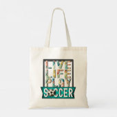 Live Life Play Voetbal, Football Speler Typografie Tote Bag (Achterkant)