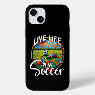 Live Life Speel Voetbal, Football Speler Bal Sport iPhone 15 Mini Hoesje