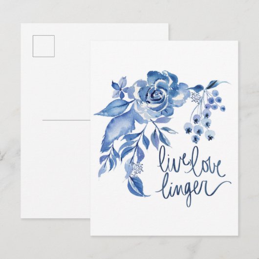 Live Linger | Blue Rose Floral Briefkaart (Voorkant / Achterkant)