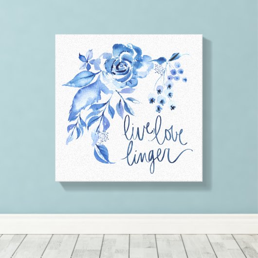 Live Linger | Blue Rose Floral Canvas Afdruk (Insitu (Houten vloer))