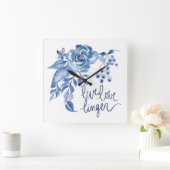 Live Linger | Blue Rose Floral Vierkante Klok (Huis)