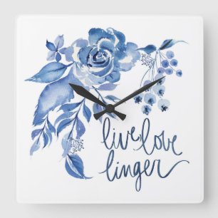 Live Linger   Blue Rose Floral Vierkante Klok