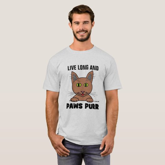 Live Long en PAWS SPINT Funny Cat Pun T Shirt (Voorkant volledig)