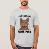 Live Long en PAWS SPINT Funny Cat Pun T Shirt (Voorkant)