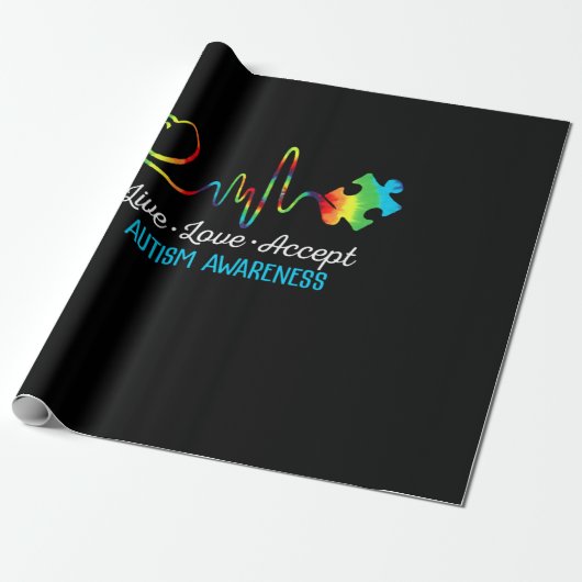 Live Love Accept Autism Awareness Cadeaupapier (Uitgerold)