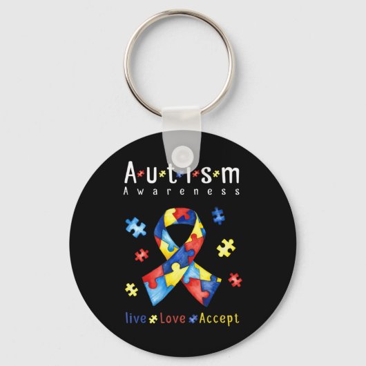 Live, Love, Accept, Autism Awareness, Funny Autism Sleutelhanger (Voorkant)