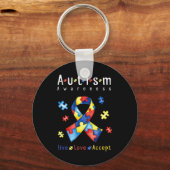 Live, Love, Accept, Autism Awareness, Funny Autism Sleutelhanger (Voorkant)