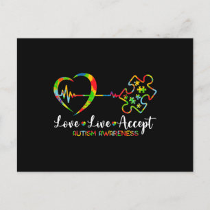 Live Love Accept Autism Awareness Mannen Women Kin Briefkaart
