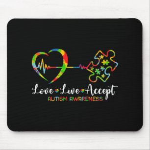 Live Love Accept Autism Awareness Mannen Women Kin Muismat