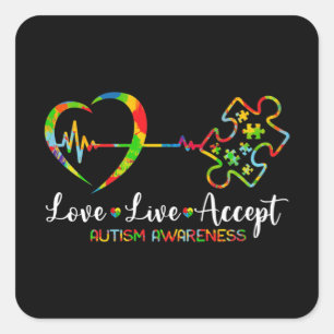 Live Love Accept Autism Awareness Mannen Women Kin Vierkante Sticker