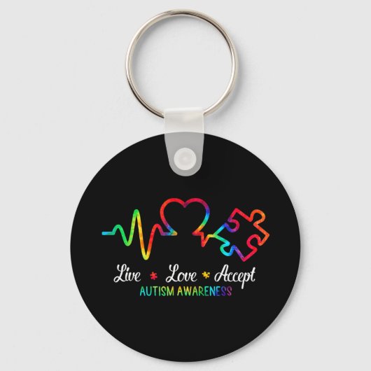 Live Love Accept Autism Awareness Month Shirt, Hea Sleutelhanger (Voorkant)