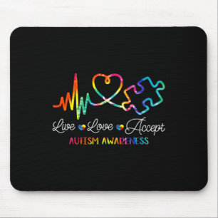 Live Love Accept Autisme Bewustzijn Tie Dye Autism Muismat