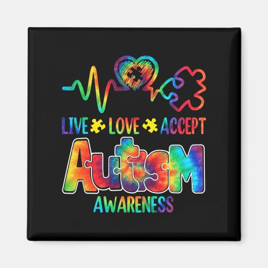 Live Love Acceptan Support Autism Awareness Suppor Magneet (Voorkant)