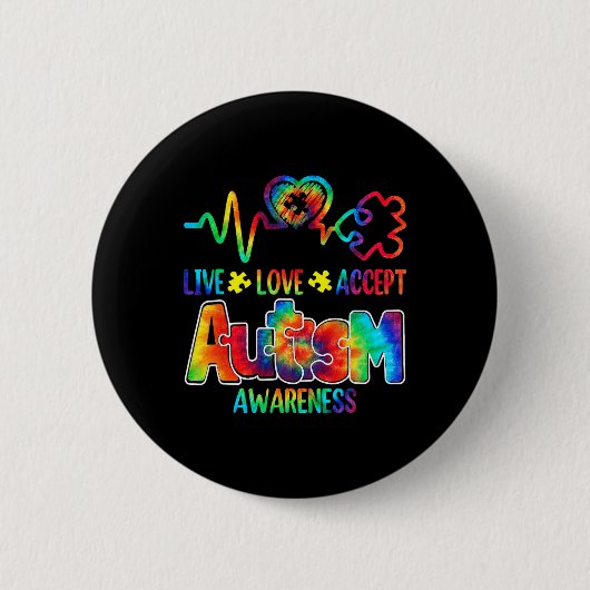 Live Love Acceptan Support Autism Awareness Suppor Ronde Button 5,7 Cm (Voorkant)